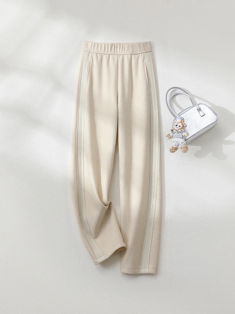 

Женские брюки с высокой талией, на флисовой подкладке, с эластичным поясом, широкие, прямого кроя, маленький размер, 2025 год, удобные повседневные брюки