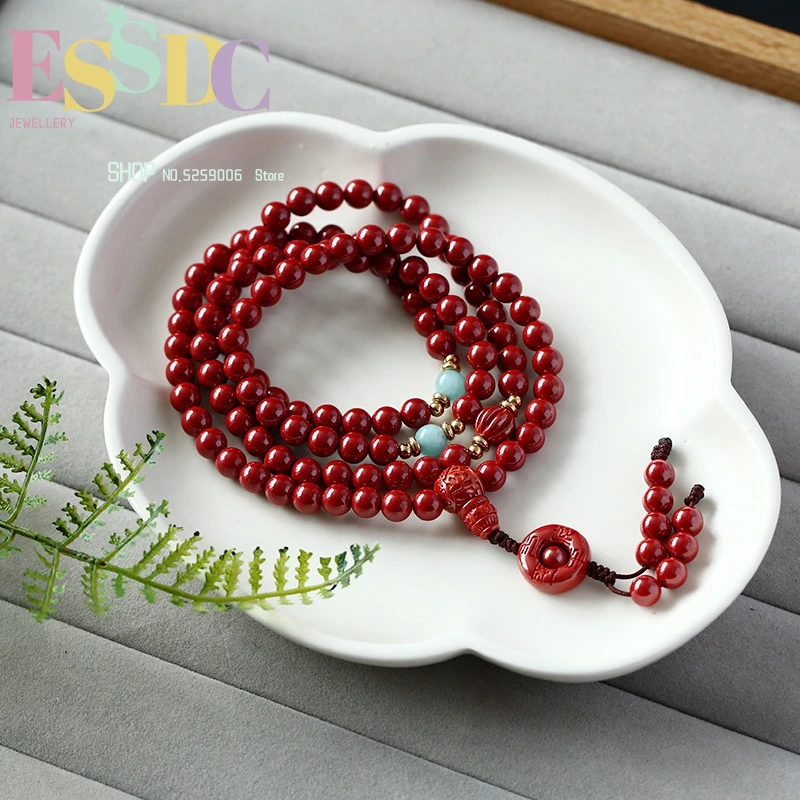 Beads  6mm Cinnabar Rosary Bracelet Female Models with Tianhe Stone Natural