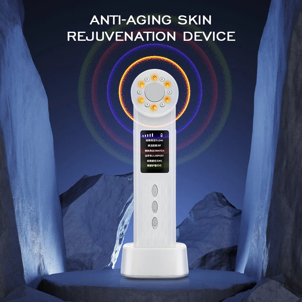 7 en 1 Micro-courant LED beauté du visage glace ultrasonique EMS dispositif de beauté Vibration élimination des rides masseur à main