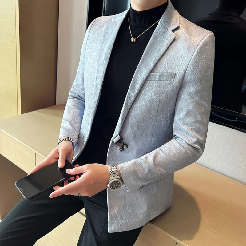 

Men's Fashion Coat Blazers Printing Single Button Cultivate Morality Men's Business Leisure Wedding Tuxedo Dress Suit Jacket