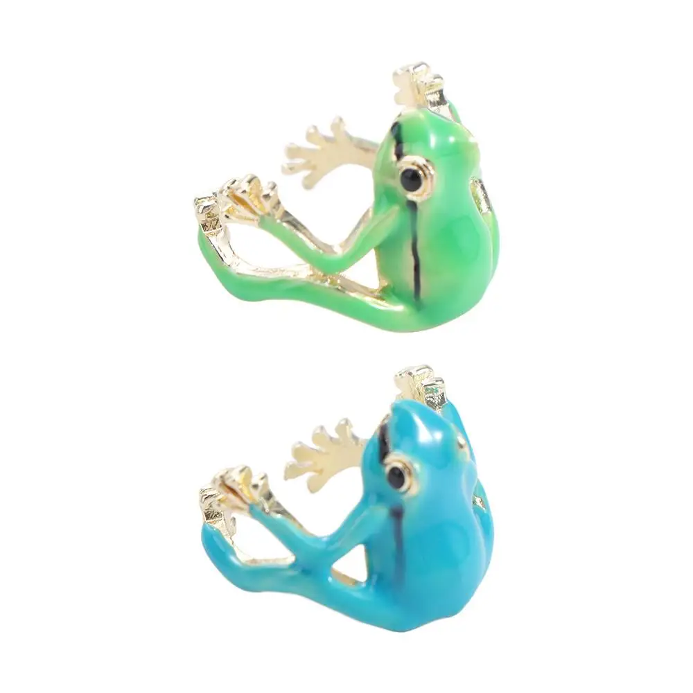 Fashion Weird Green Frog Ring Enamel Alloy Creative Frog Ring Emulational Opening Finger Ring Girls