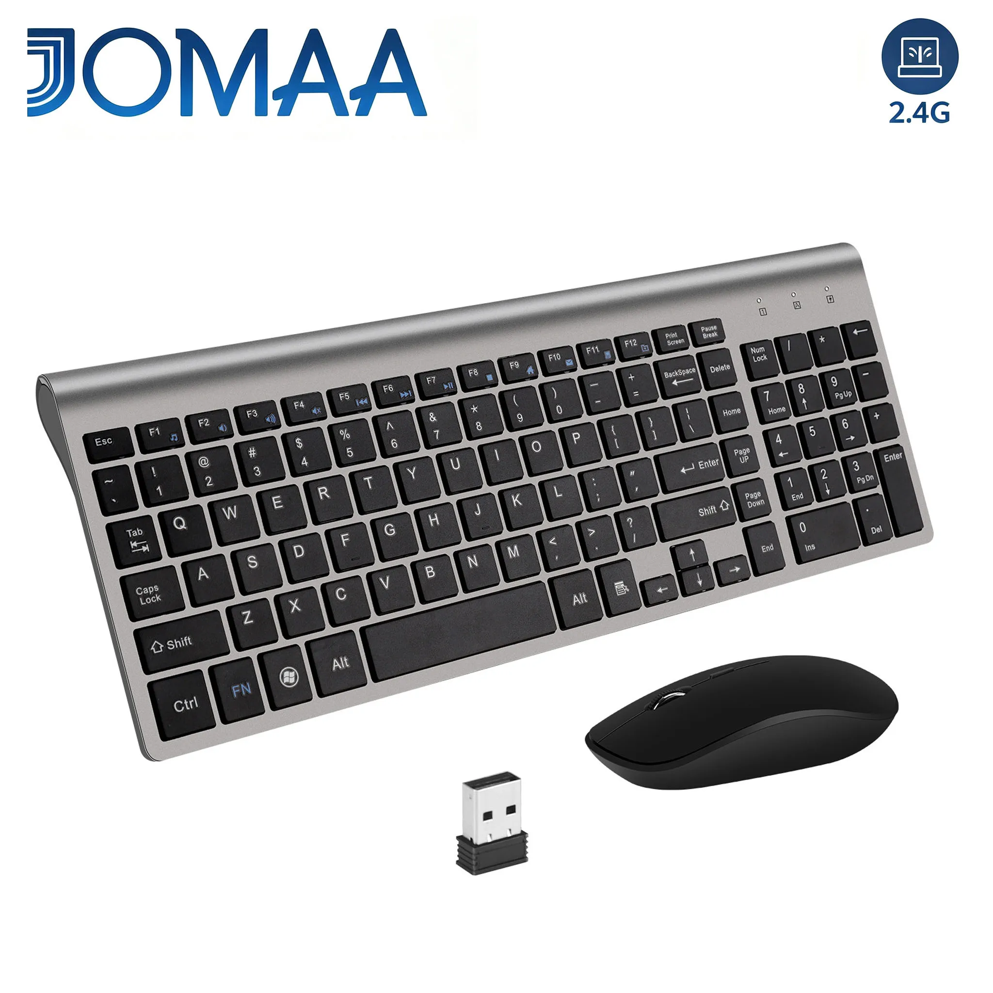 Jomaa Russian Spain Wireless Keyboard and Mouse Combo 2.4G Full Size Silent Button Keyboard Mouse Set for Laptop PC Computer