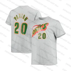 Gary Payton Sonics Hardwood Name&Number T-Shirt-Gray#20 Shawn Kemp Classic Vintage Unisex Basketball Tee Tops-Green Kids/Adults