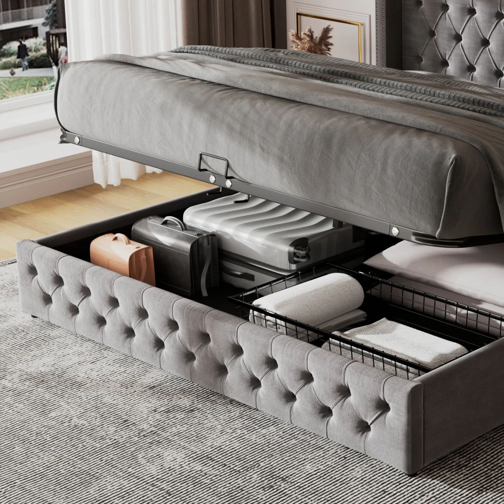 Gepolstertes Doppelbett aus schwarzem Samtflanell mit Nietenknopf und hydraulischem Stauraum (ohne Matratze), 160 x 200 cm oder 180 x 200 cm – Detail 31