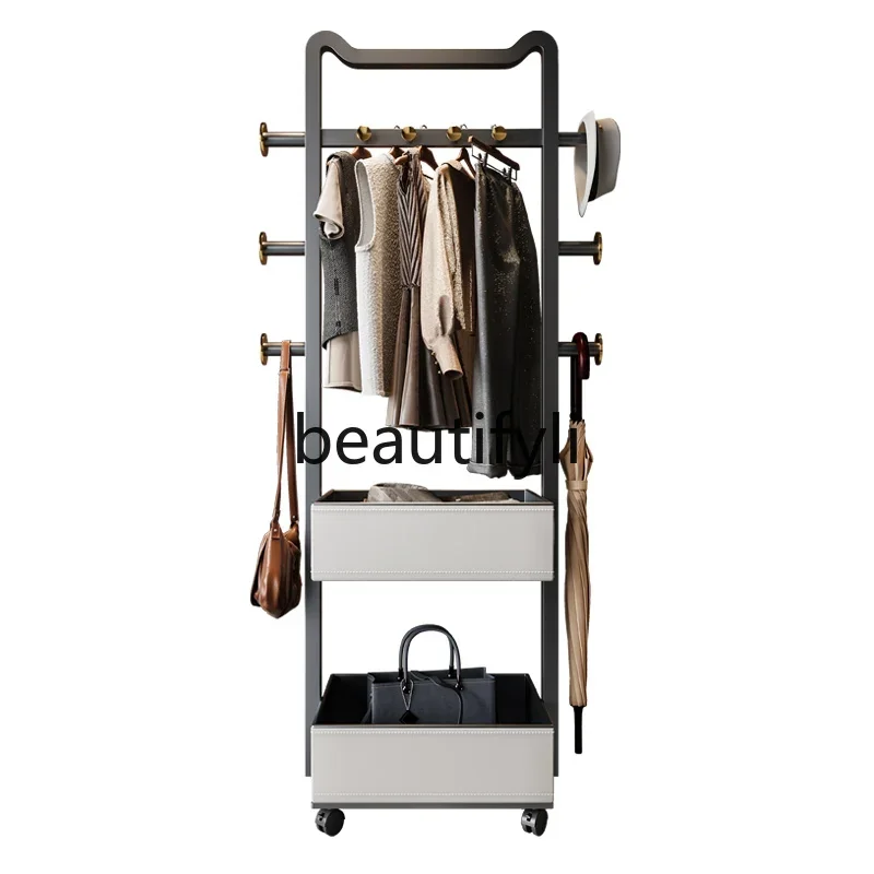 

Italian Minimalist Coat Rack Bedroom Movable Saddle Leather Shelf Multifunctional