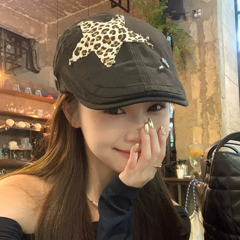 Women's Leopard-Print Cap: American Retro, Edgy, Baseball Cap, Beret, Dandy, Artist, Newsboy Cap