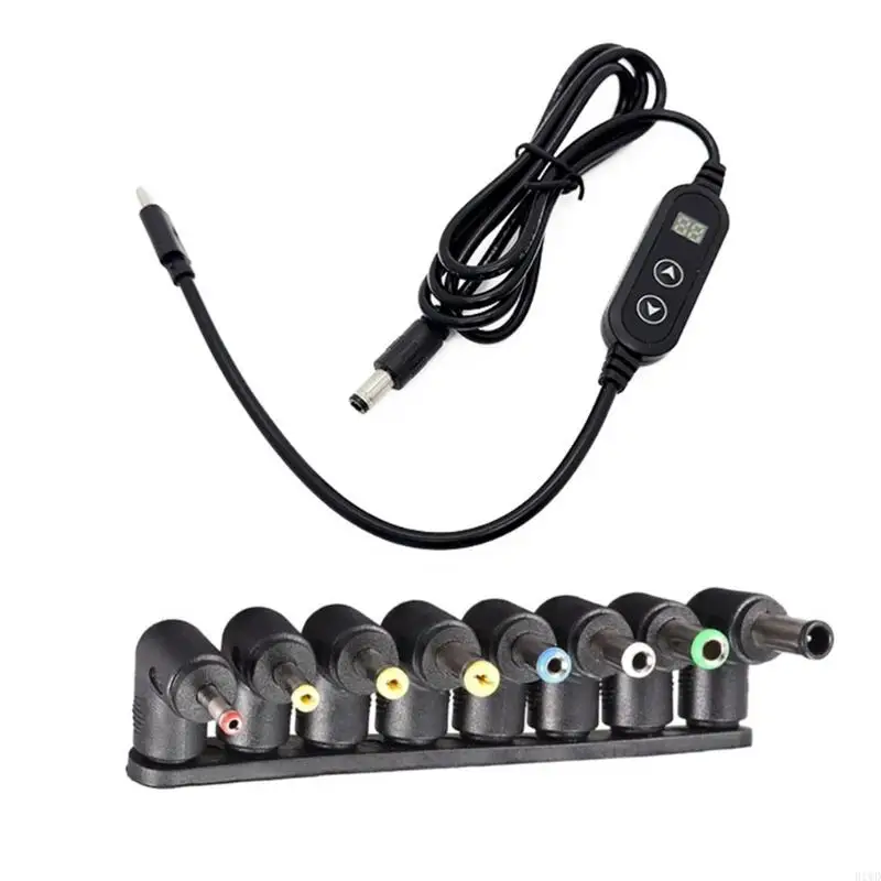 

R1WD Type C to DC5521 Power Cable 5V9V12V15V20V Adjustment with 8 Adapters for Laptops and Wireless Speakers