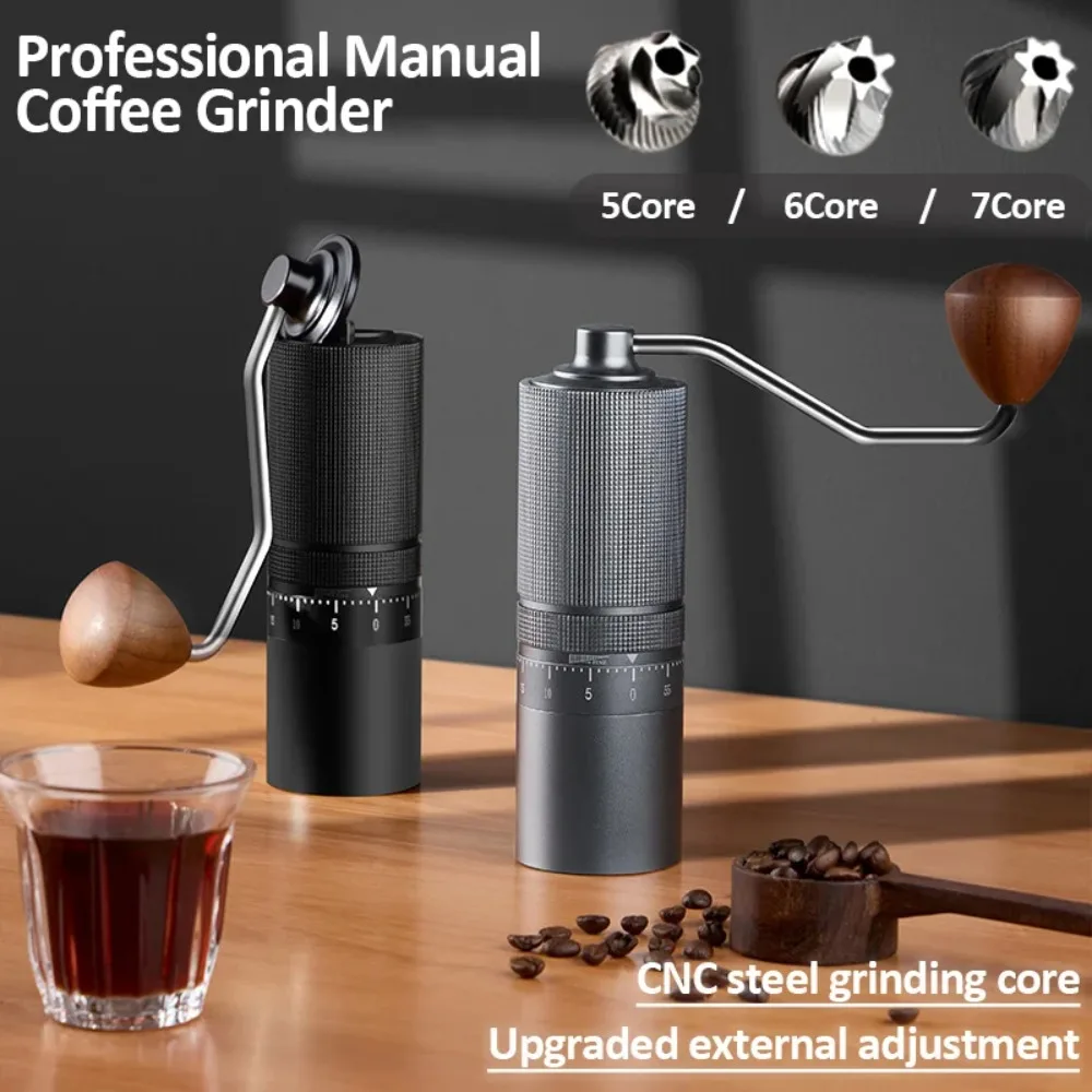 

5/6/7 Core Grinding Manual Coffee Grinder External Adjustment Gear Household or Outdoors Portable Coffee Maker Bean Coffeeware