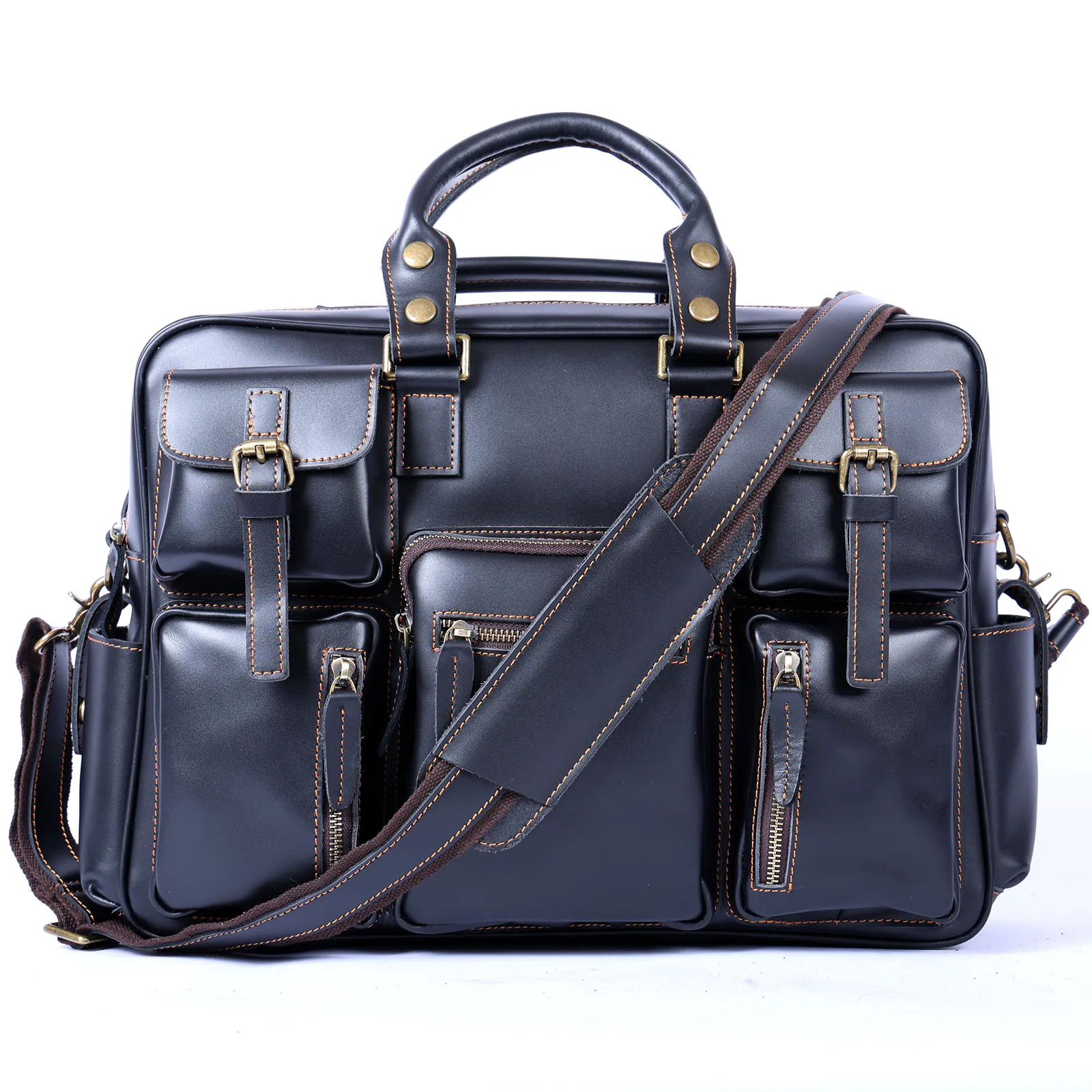Vintage Herren-Aktentasche aus Vollnarbenleder, 16 Zoll Laptop-Umhängetasche, Echtes Leder, Business-Reisetasche, Crazy Horse Leder – Detail 12
