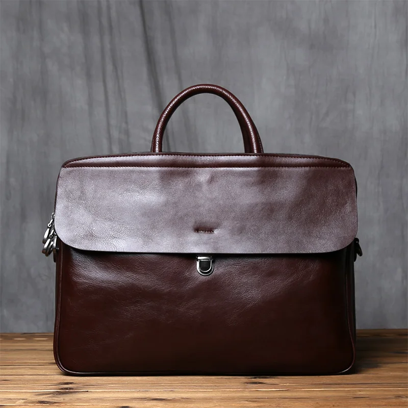 NZPJ Echtes Leder Herren Aktentasche Vintage Natürliche Rindsleder Handtasche Große Kapazität Umhängetasche Lässige Mode Computer Tasche – Detail 5