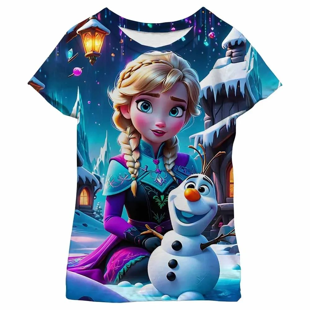 أطفال بنات ملابس ديزني تي شيرت Kawaii آنا إلسا فروزن تي شيرت فتاة بلايز تيز الأطفال قصيرة الأكمام حفلة عيد ميلاد زي