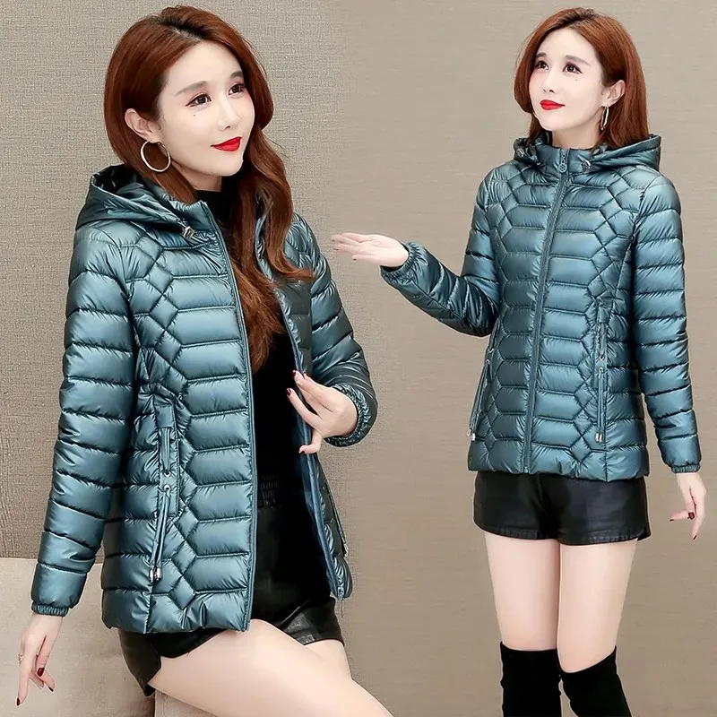 High Quality Shiny Wash-free Down Padded Jacket Women\'s Parka Slim Short Coats 2022 New Winter Cotton Fashion Outwear Hooded Top