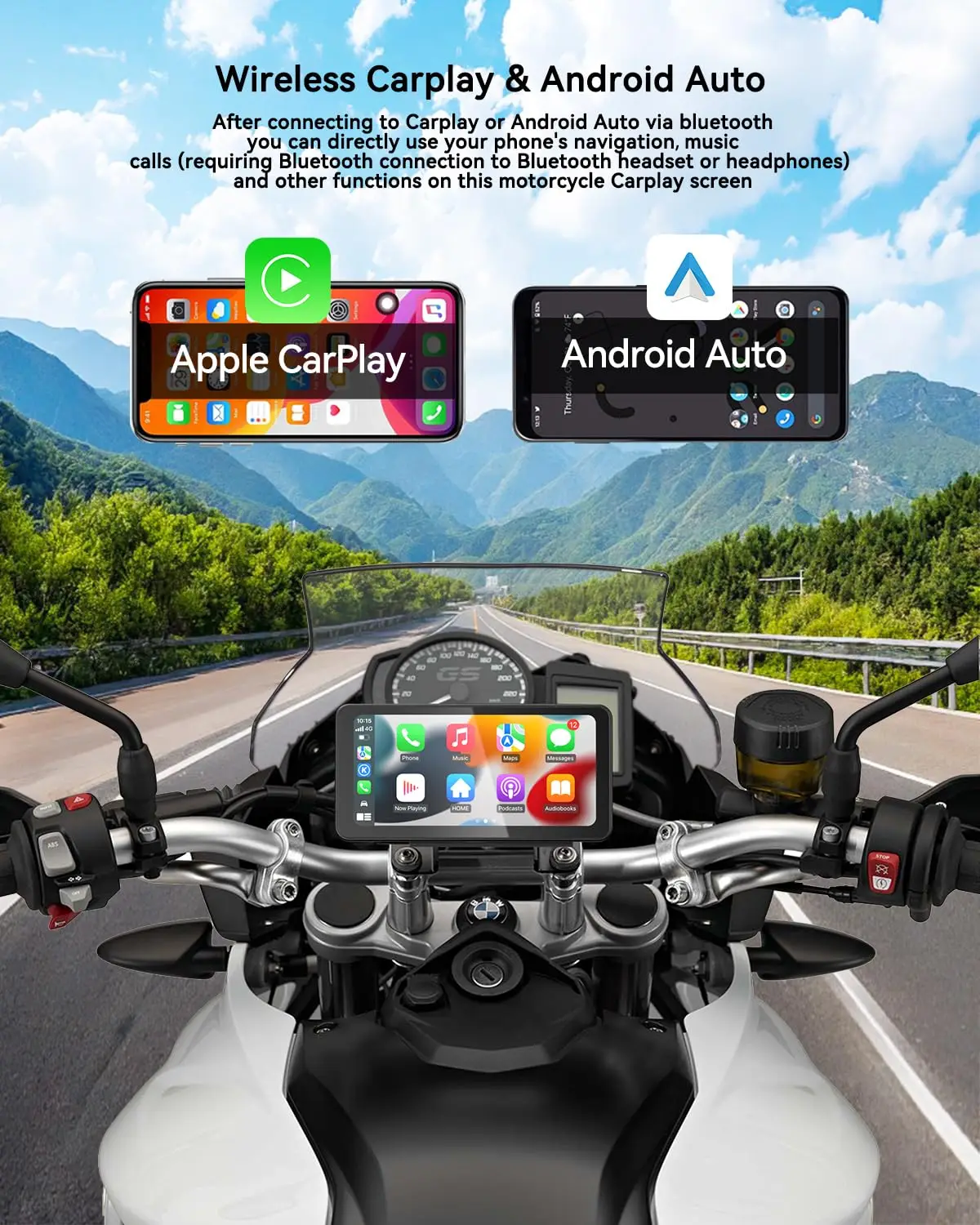 6-Inch Motorcycle Smart Display - Wireless CarPlay & Android Auto|Bluetooth Voice Control|IP67Waterproof | Fits BMW Bikes|OTA Up
