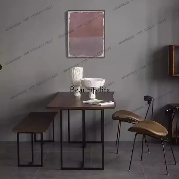Factory Direct  Nordic dining table wrought iron solid wood rectangular simple modern retro industrial style dining table