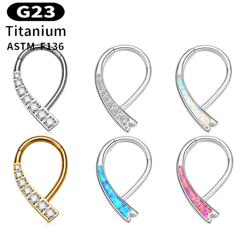 

1PC G23 Titanium 16G Nose Ring Septum Hinged Segment Opal CZ Clicker Ear Cartilage Daith Earrings Nose Body Piercing Jewelry