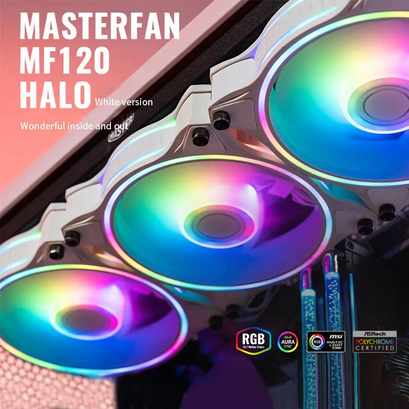 Cooler Master MF120 – ventilateur de refroidissement HALO, 120mm, 5V/3 broches, ARGB, pour boîtier d'ordinateur, CPU, PWM, silencieux