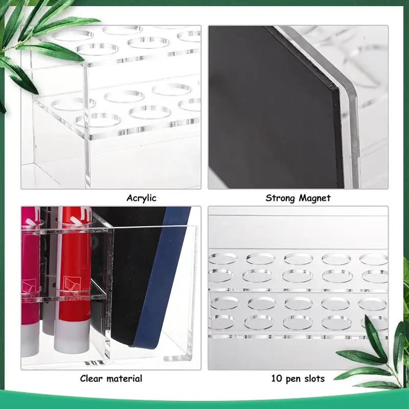 

(NEW) Magnetic Dry Erase Marker Holder Clear Acrylic Magnetic Marker Holder With 10 Slots And Eraser Holder Pen Pencil Holder