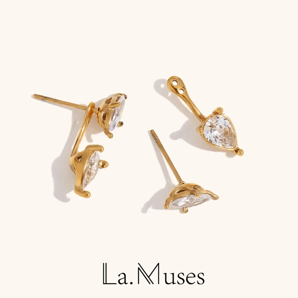 

New Two Way Wearing Stainless steel Earrings Woman Cubic Zirconia Earrings Fashion Jewelry Party Accessories