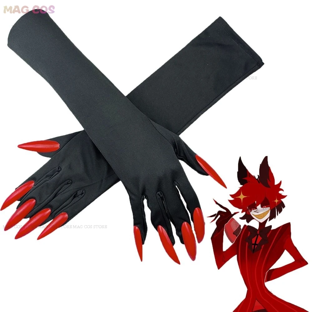 Anime Hazbin Cosplay Hotel Alastor Cosplay Glasses Alastor Gloves Horns Red Eyeglass Single-lens Glasses Halloween Carnival Cos