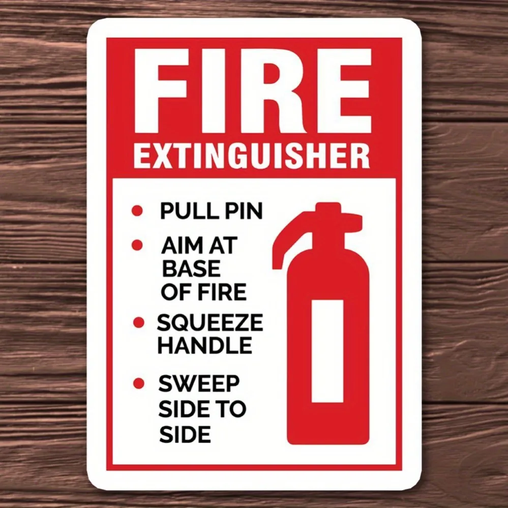 2D Flat Aluminum Fire Extinguisher Instructions Sign,Vintage Retro Wall Decor for Home Bar Kitchen Room Office Safety Gift