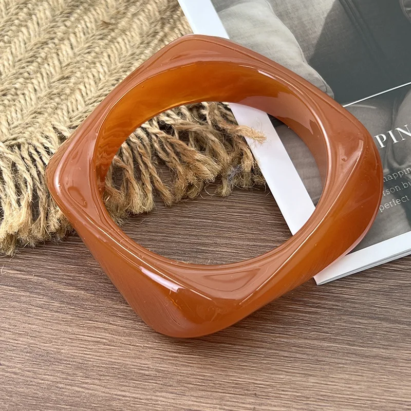 Stained Marble Bracelet for Women Polygonal Semi-Transparent Multi-color Exaggerated Resin Bracelet Retro  Bracelets Female