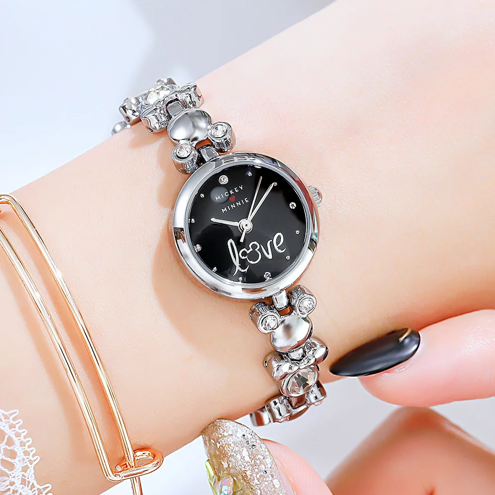 Genuine Disney Ladies Women\'s Watches Mickey Minnie Avatar Shaped Bracelet  Diamond Clock Student Girl Wrist Watch With Box