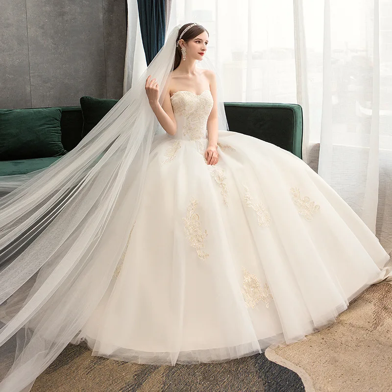 Vestido de noiva sem alças, elegante, novas fotos, sessão de noiva, simples, princesa francesa, vestido de baile, novia