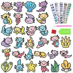 30Pcs Axolotl Diamond Painting Sticker 5D DIY Creative Art Craft Stickers Cartoon Mosaic Kits Creative Wall Decoration Diamond