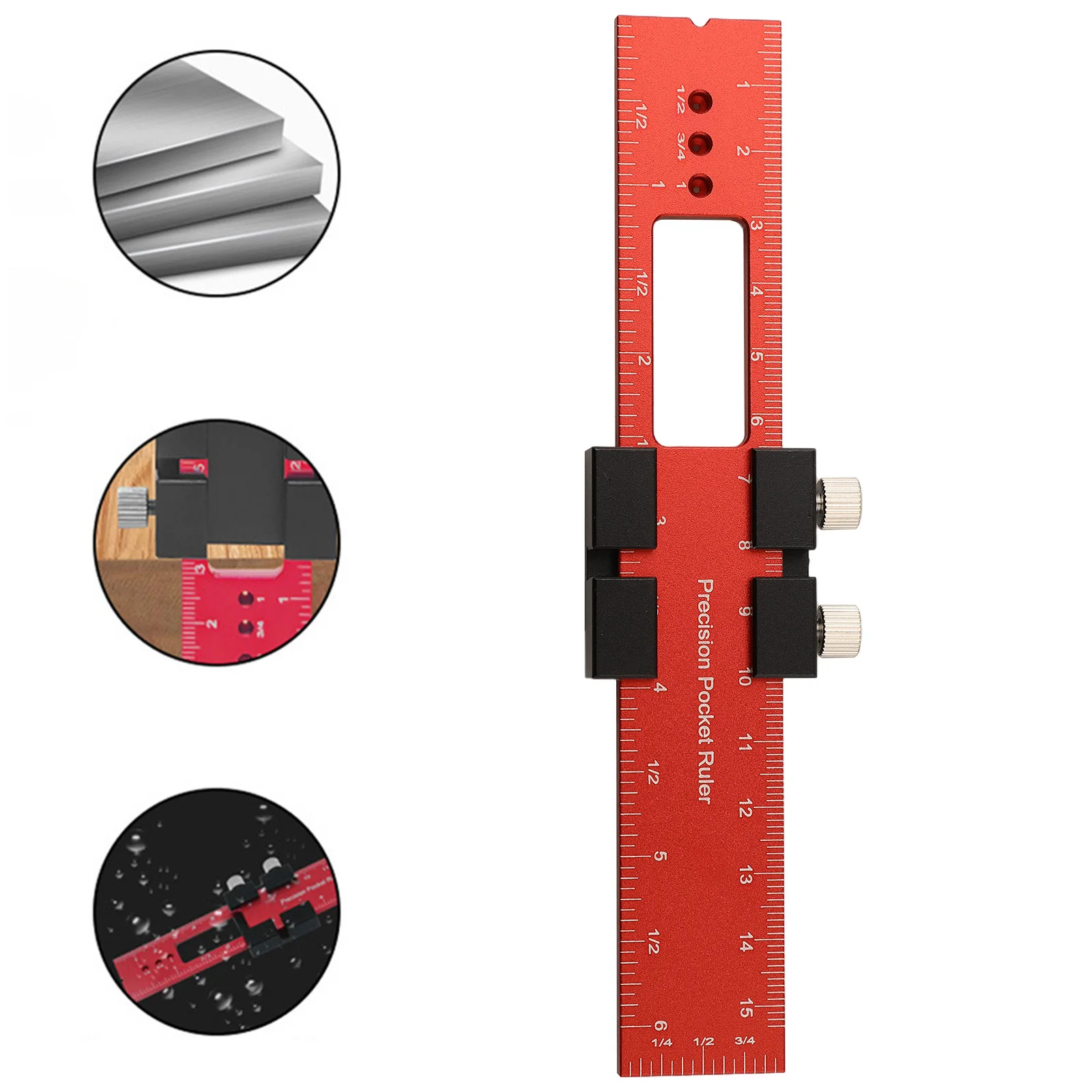 Marking Gauge Aluminum Ruler with Slide Stops for Accurate 45 90 and 135 Degree Angle Marking and Dual Scale Measuring