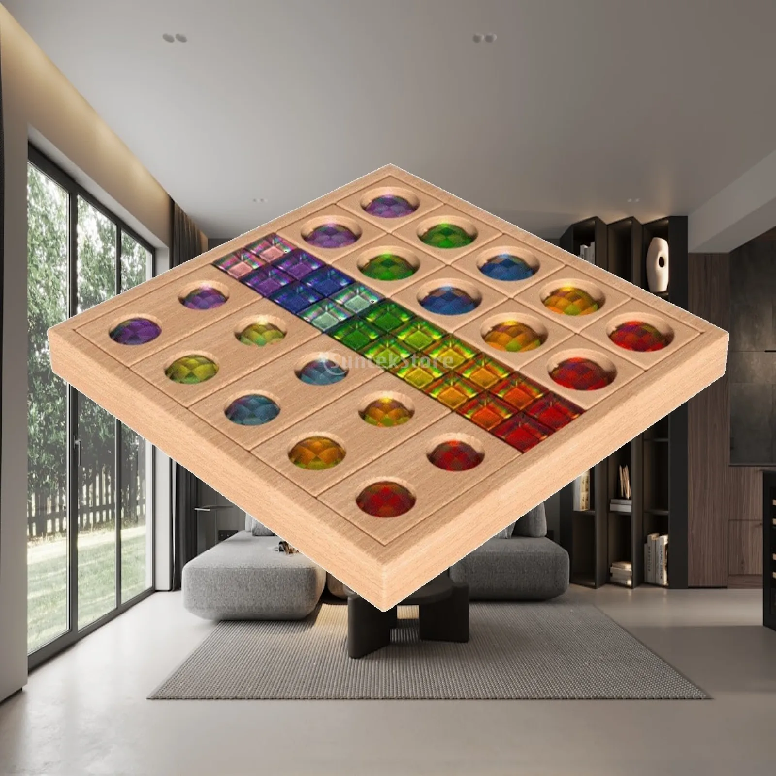 Wooden Blocks with Gem Panels Stackable Translucent Gem Building Blocks Wooden Cubes Open-Ended Stacking Toys Creative