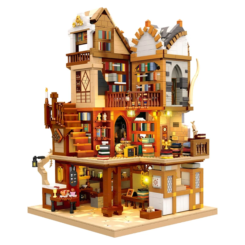 

3294PCS Medieval European Library Building Blocks Creative City Streetview MOC Model Bricks Desktop Ornaments Children's DIY Toy