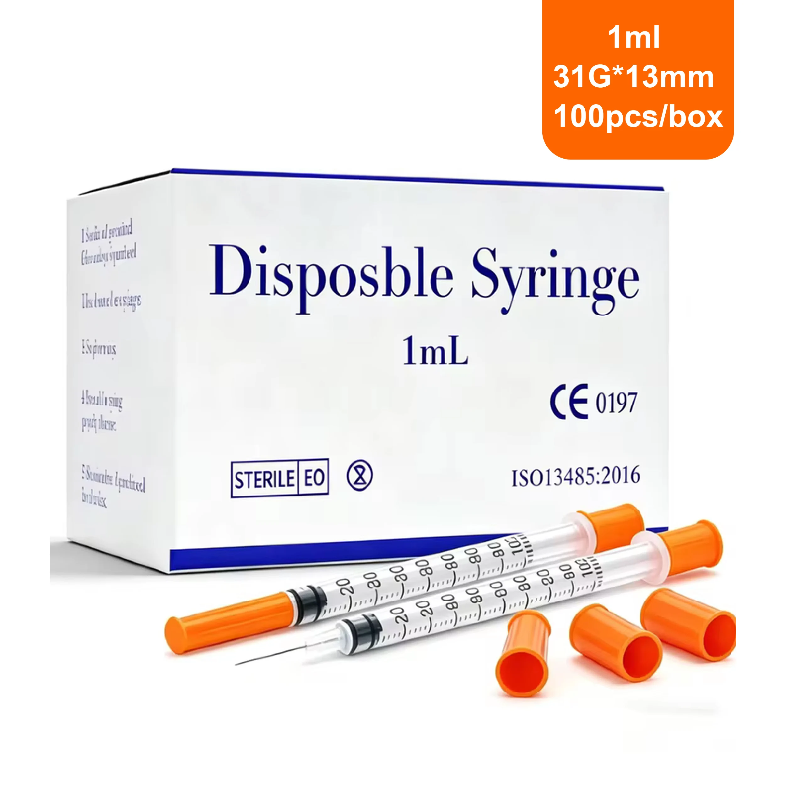 100 Stück 1 ml 31G 13 mm sterile Insulinspritze mit 1/2-Zoll-Nadel, einzeln verpackt für den Einsatz bei Tieren und im landwirtschaftlichen Betrieb – Detail 1