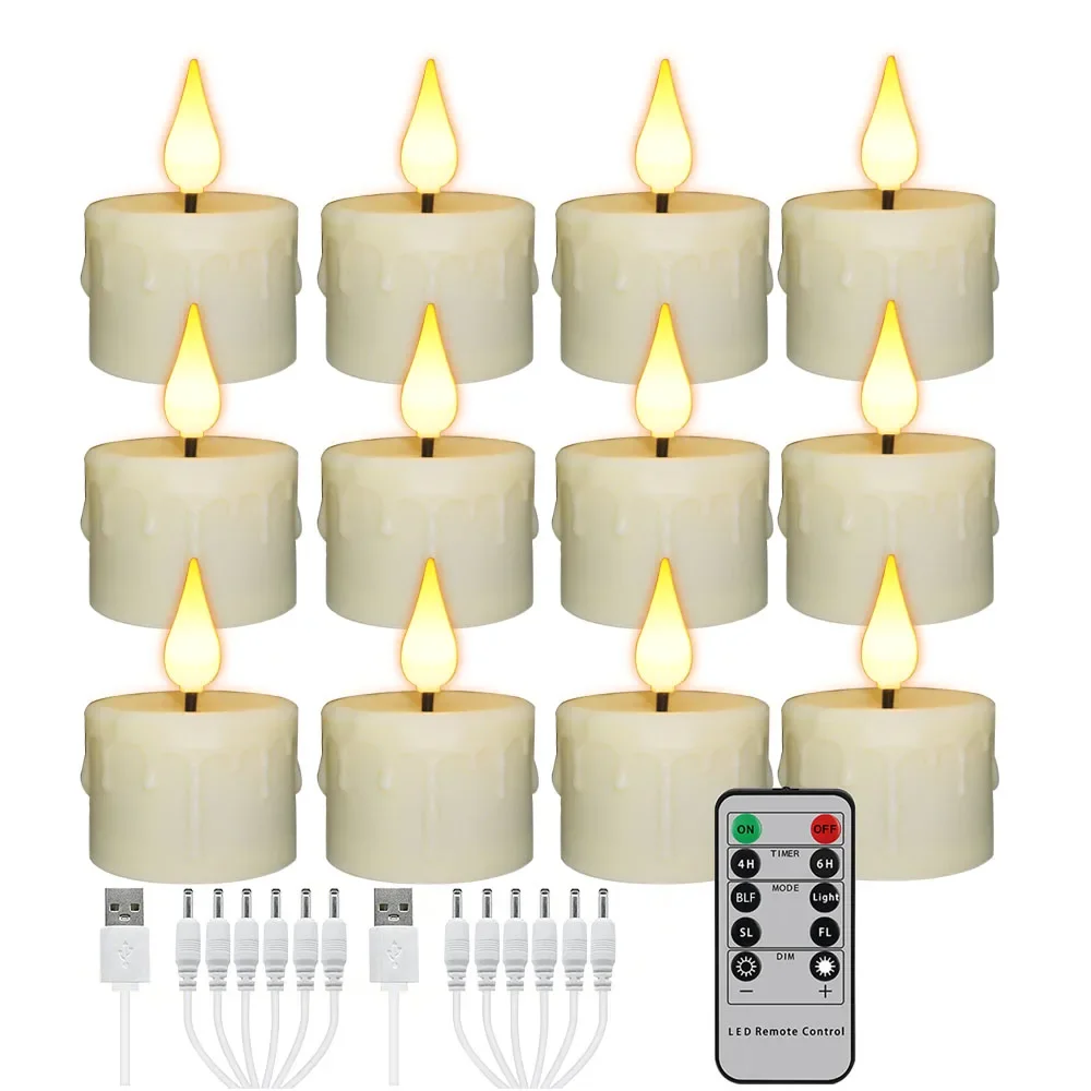 FPOO Rechargeable LED Electronic Candles Flameless Flickering USB Charged Tealight Timed Remote Home Decoration Led Candle Light