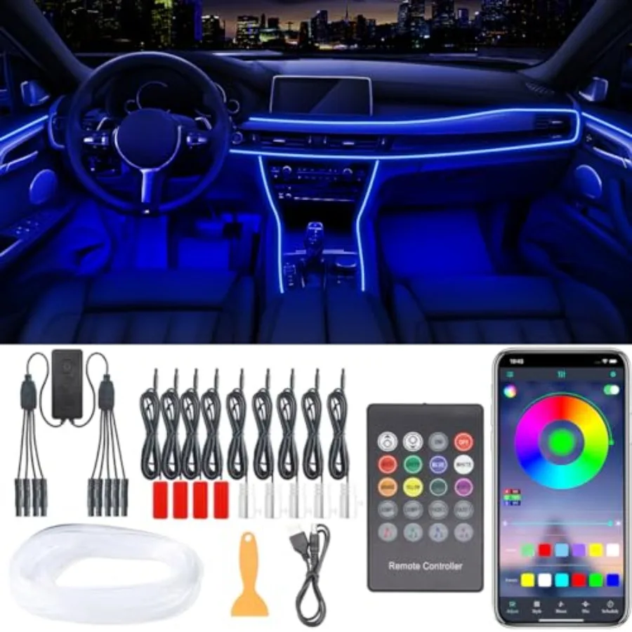 

【Spot goods】Interior Car Lights 9 in 1 Car LED Strip with Wireless APP/RF Remote/Button Control 16 Million Colors Ambient Light