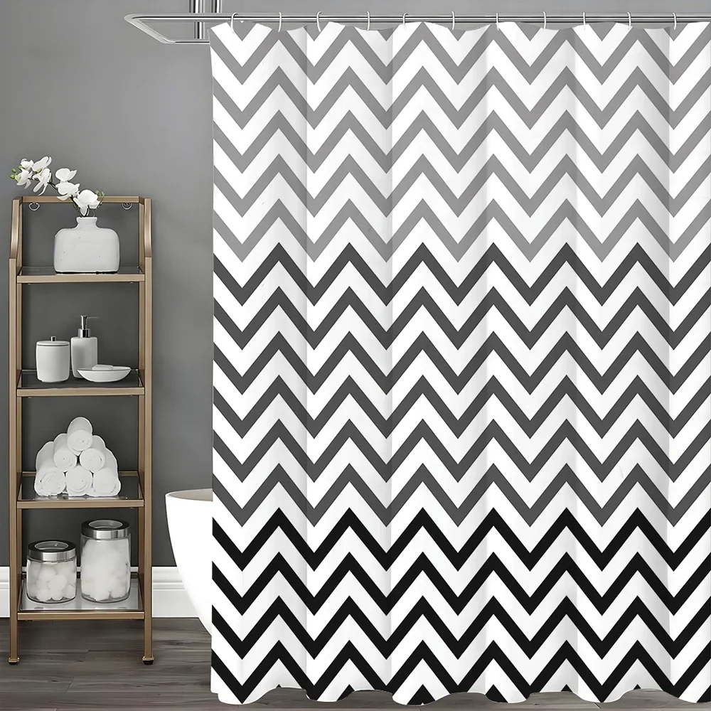 

Черная градиентная волнистая линия, геометрическая современная минималистичная занавеска для душа, декоративная занавеска для душа для ванной комнаты, водонепроницаемая занавеска для душа