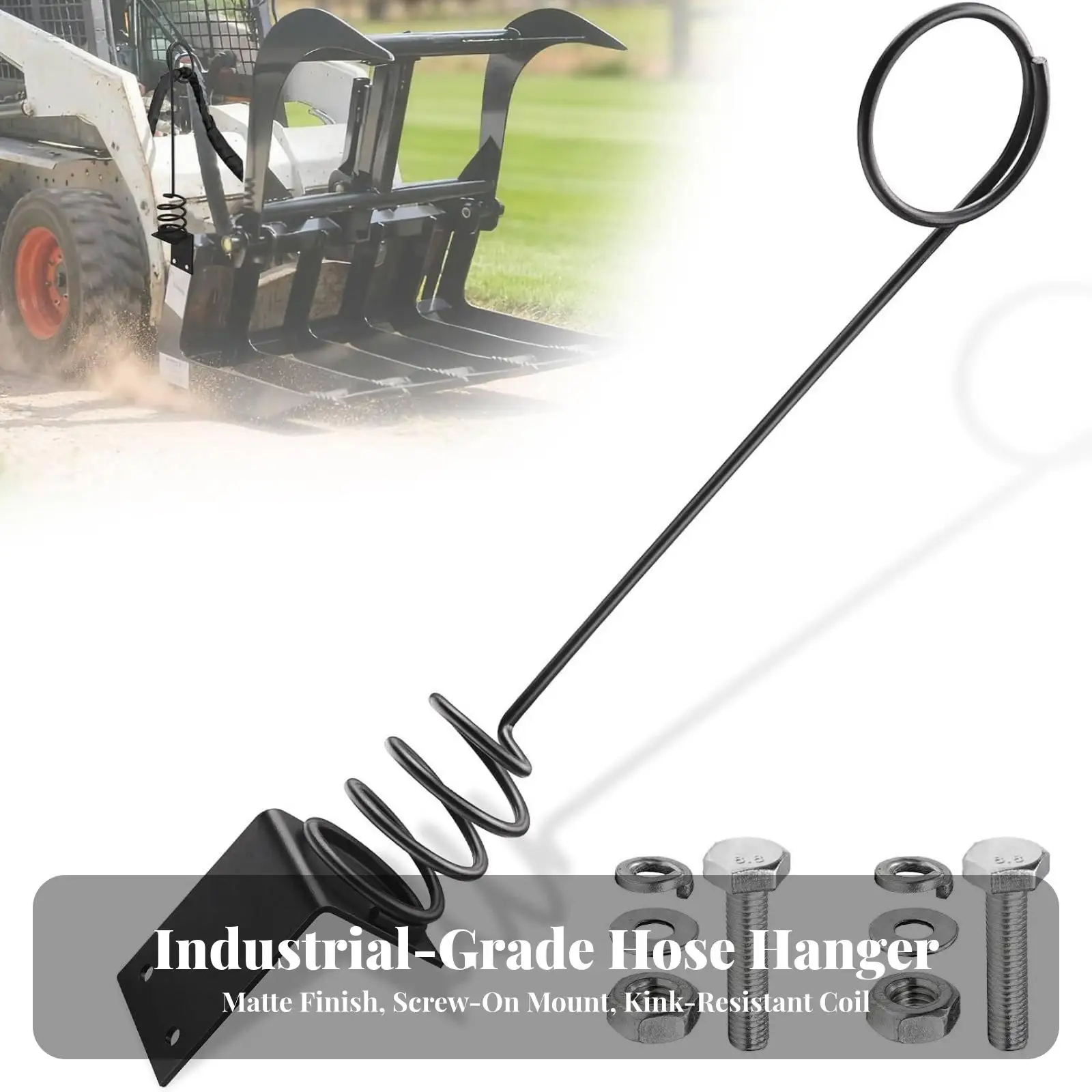 Hydraulic Hose Hanger with Shock Absorbing Spiral Spring for Tractor Lines Metal Hook Support Rod Farm Equipment Weather