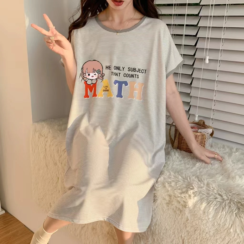 Summer Pajamas Nightgowns Women Short-Sleeved Cartoon Students Girls Cute Loose Nightgown Lazy Big Size Pajamas Homewear