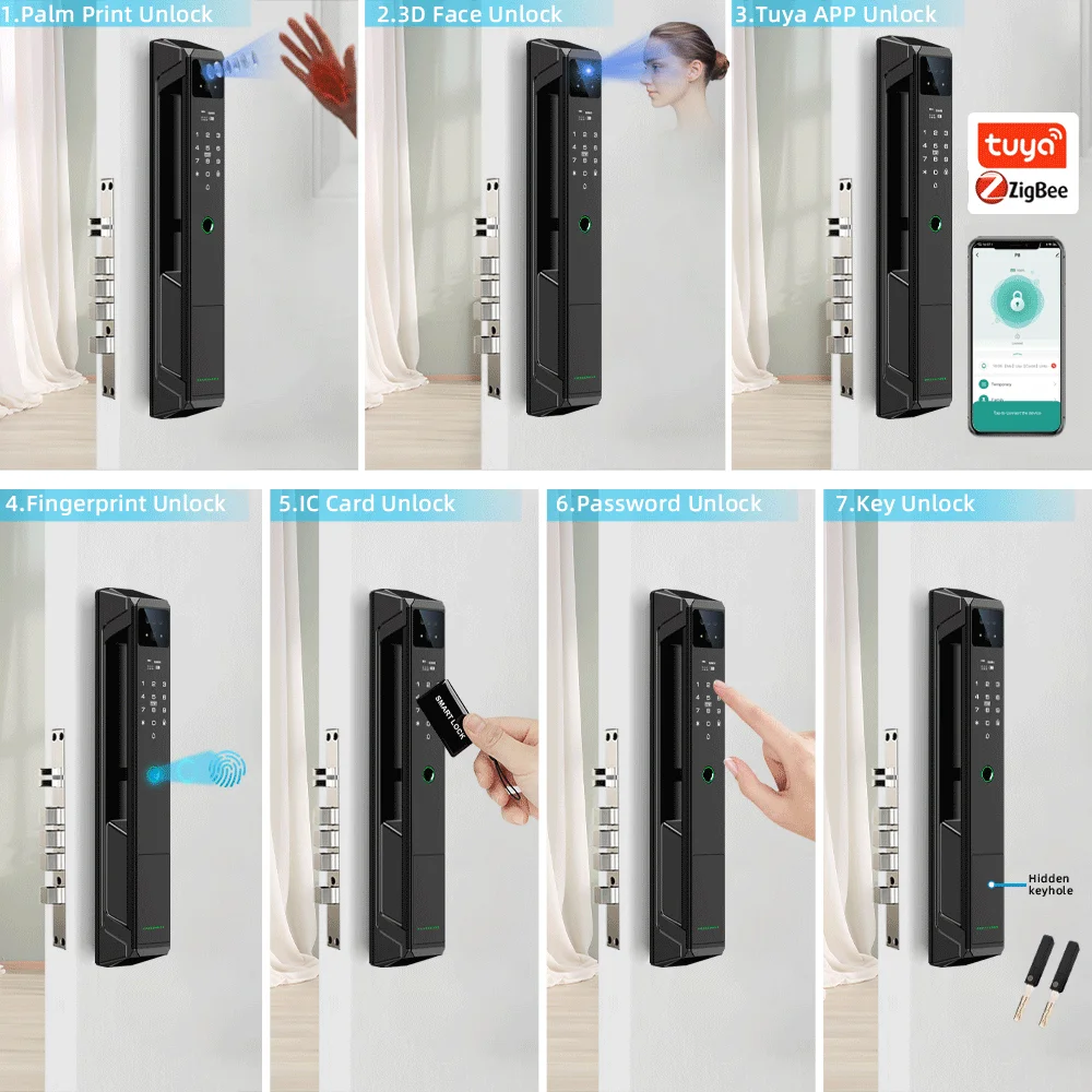 RAYKUBE P8 &P85 Tuya Zigbee Palm Vein Smart Digital Lock Face Recognition Biometric Fingerprint Door Lock With 21-Language Voice