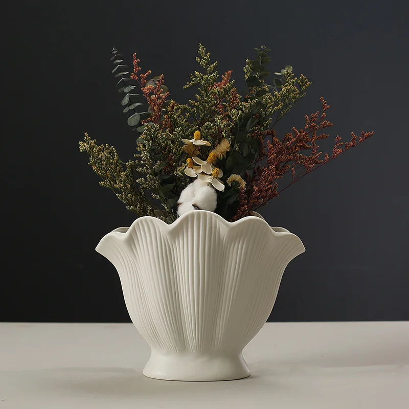 Ceramic Vase Shell Shape Vintage Vegetarian Roast Ceramic Decorative Crafts Flower Arrangement Hydroponics Home Decoration