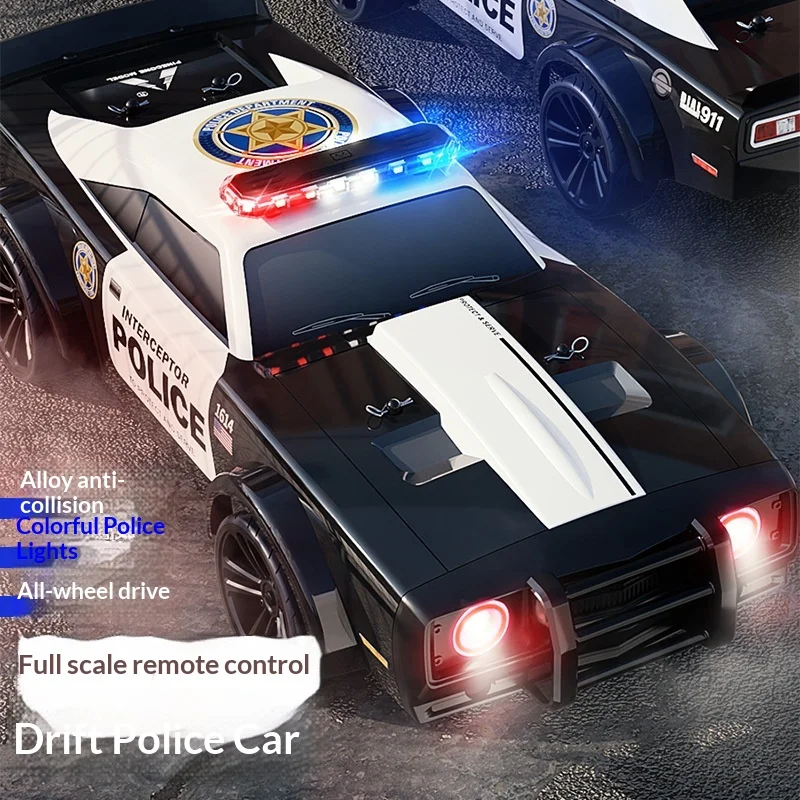RC SG-1614 Full Scale Remote Control 4WD Police Muscle Drift Car Alloy Bumper Flashing Police Lights Rechargeable