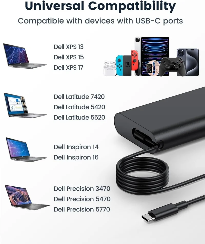 90W 20V 4.5A type-C USB-C AC Laptop Adapter For Dell XPS 12 13 15 17,Precision 3540 Latitude 3400 3500 Charger Power Supply