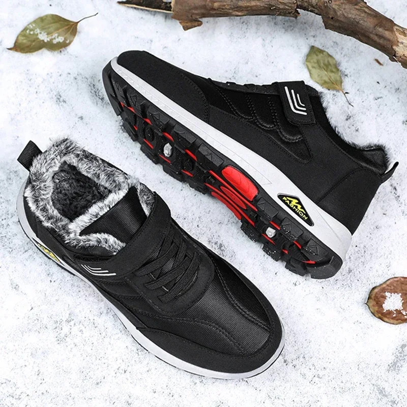 Winter Boots Leather Men's Waterproof Sneakers. Ideal for Climbing, Hunting and Hiking with Lace-up Outdoor Winter Cotton Shoes