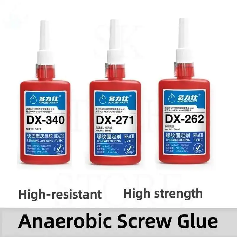 262 270 340 rosso/giallo Frenafiletti Agente di bloccaggio della vite di asciugatura Fluido di bloccaggio del filo Forte adesivo di fissaggio del filo antiscivolo 50ml