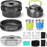 2025 Camping Cooking set Camping Cookware Travel Tableware Outdoor Picnic Set Teapot For 2-3 Peaple Non-stick pots assorted sets