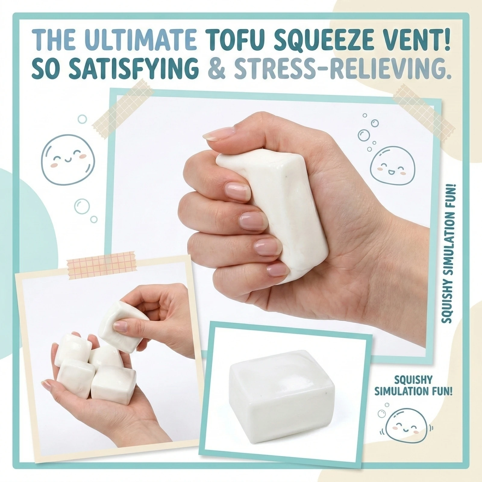 Tofu-Antistress-Spielzeug, niedliche Bohnenkäse-Form, langsam aufsteigender Stressabbau, weiches Dekompressions-Quetschspielzeug für Kinder, Geschenke für Freunde
