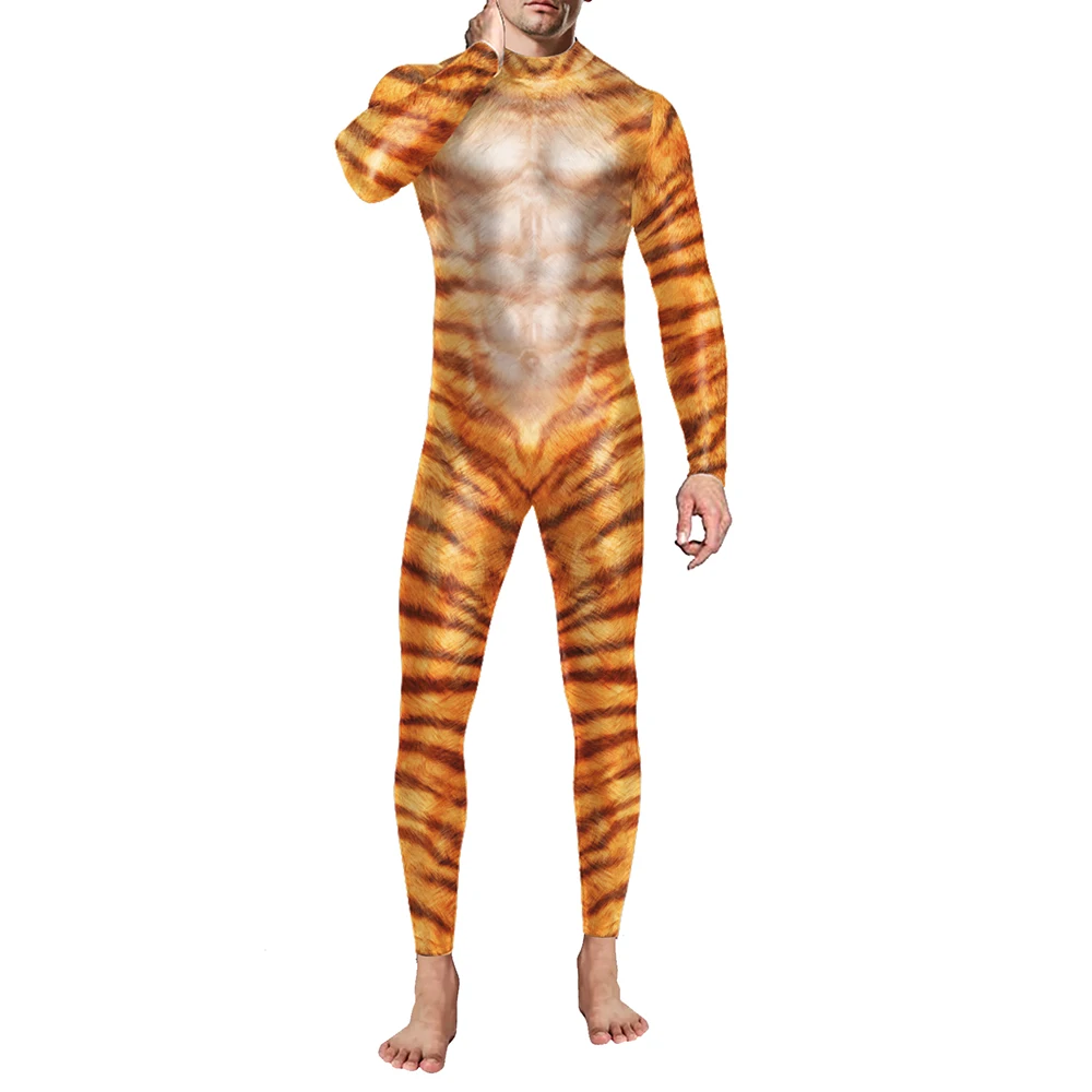 Halloween Holiday Party Cosplay Traje para Homens e Mulheres, Bodysuit Sexy, Disfarce Oufit, Animal Printing, Macacão Estágio Engraçado, Catsuit