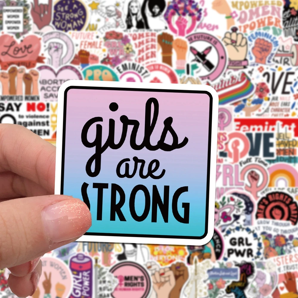 50/100pcs Feminist Stickers Girly Girl Power Indie Mirror Stickers Women Awareness Girl Sticker for Laptop Skateboard Luggage