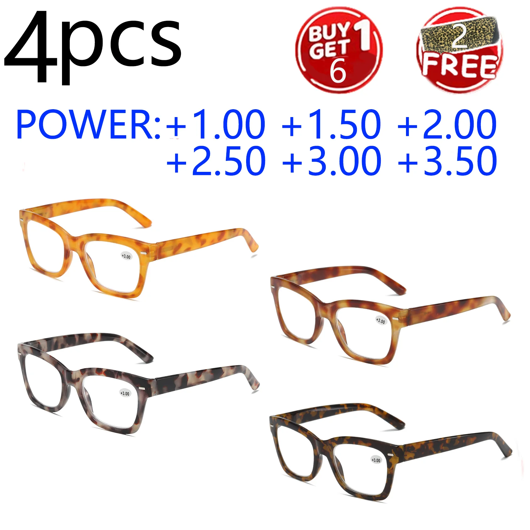 スプリングヒンジ付きリーディンググラス4個 – 汎用性と快適性を両立