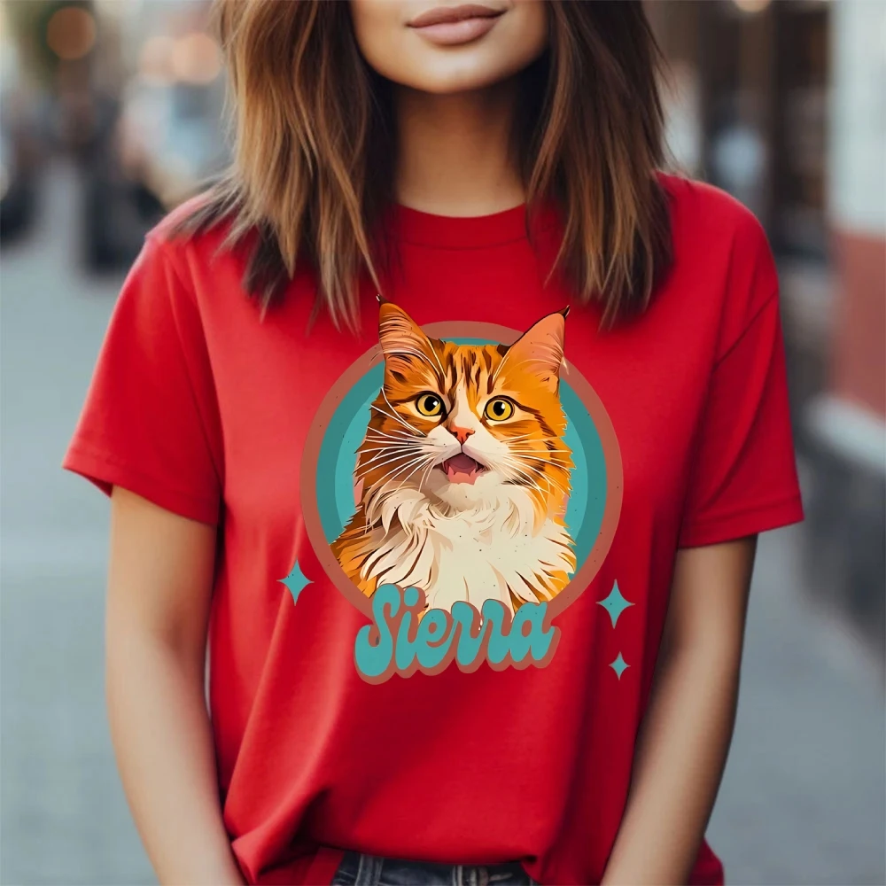 Siena The Cat Graphic Tee, Comfort ademend zomershirt voor dames, cadeau voor kattenliefhebbers, schattige dieren grafische straatkleding