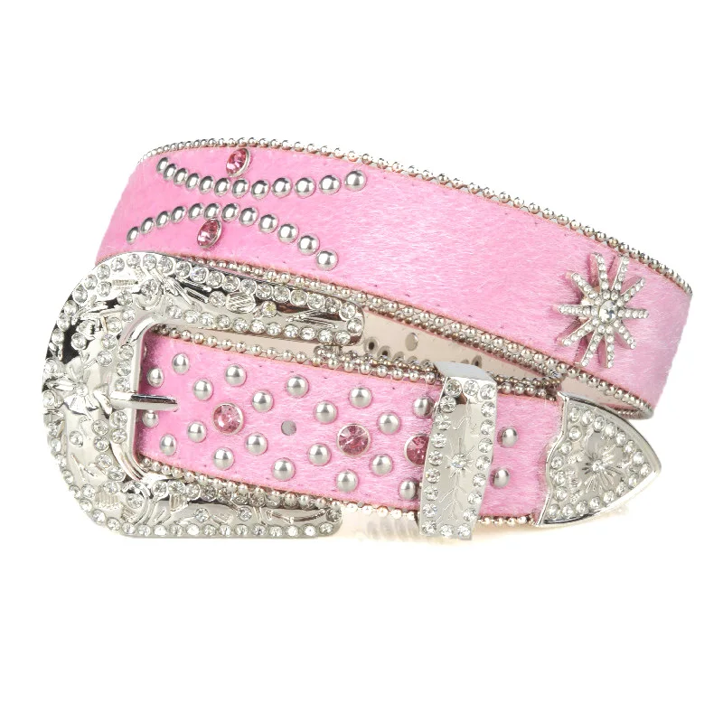 

Women's Rhinestone Belt Inlaid Wide Belt Flash Punk Style Belt